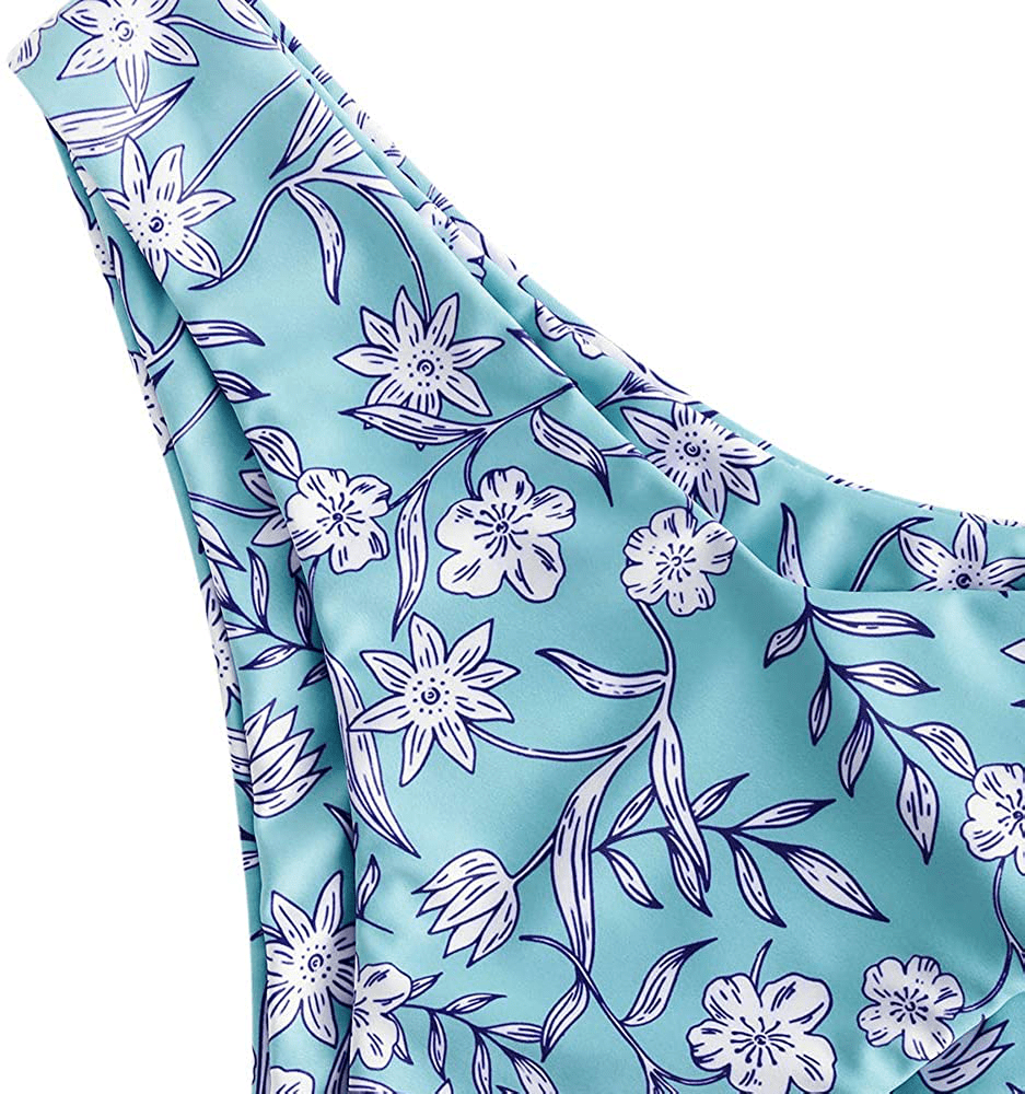 ZAFUL Women’s Floral Print Push-up V-Wire Lettuce Bikini Set High Cut Spaghetti Straps Underwire Padded Swimsuit Apparel & Accessories > Clothing > Swimwear ZAFUL