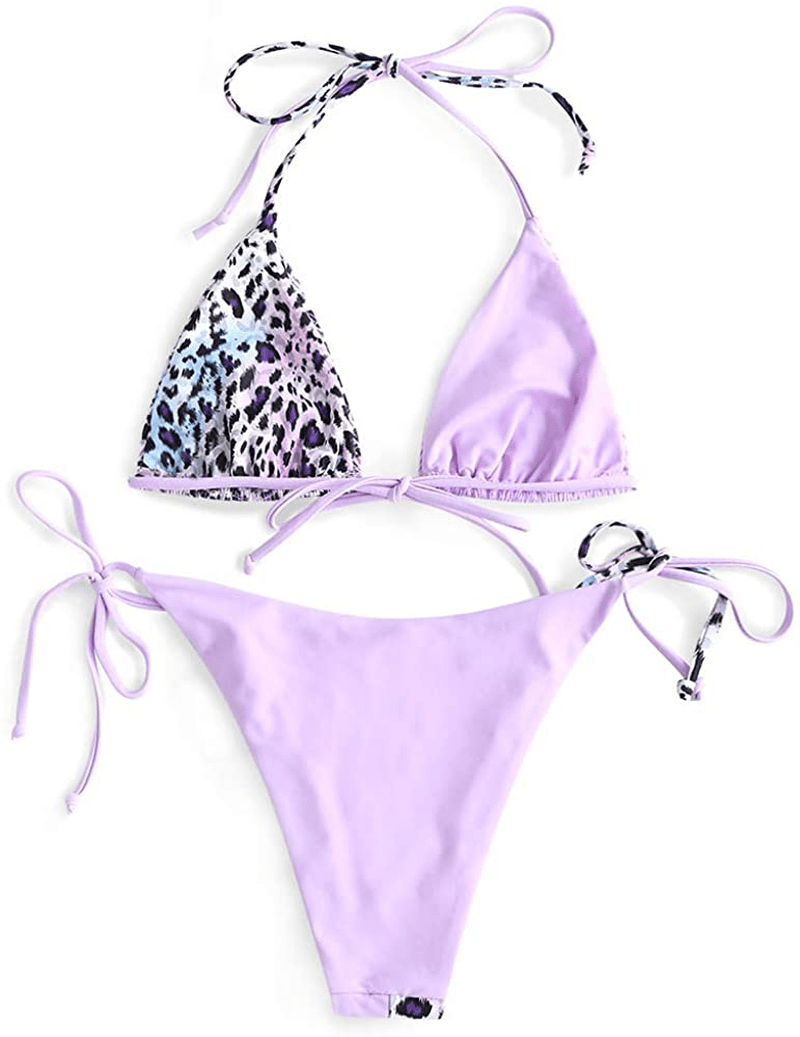 ZAFUL Women's Halter Neck Tie Side String Triangle Bikini Set Two Piece Swimsuit Apparel & Accessories > Clothing > Swimwear ZAFUL