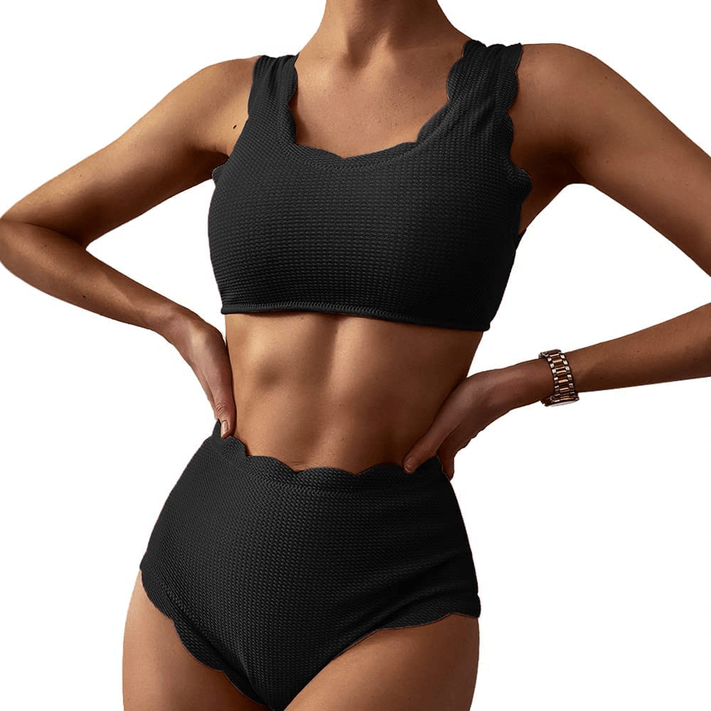 ZAFUL Women's High Waisted Wide Strap Adjustable Back Lace-up Bikini Set Swimsuit Apparel & Accessories > Clothing > Swimwear ZAFUL Black Medium