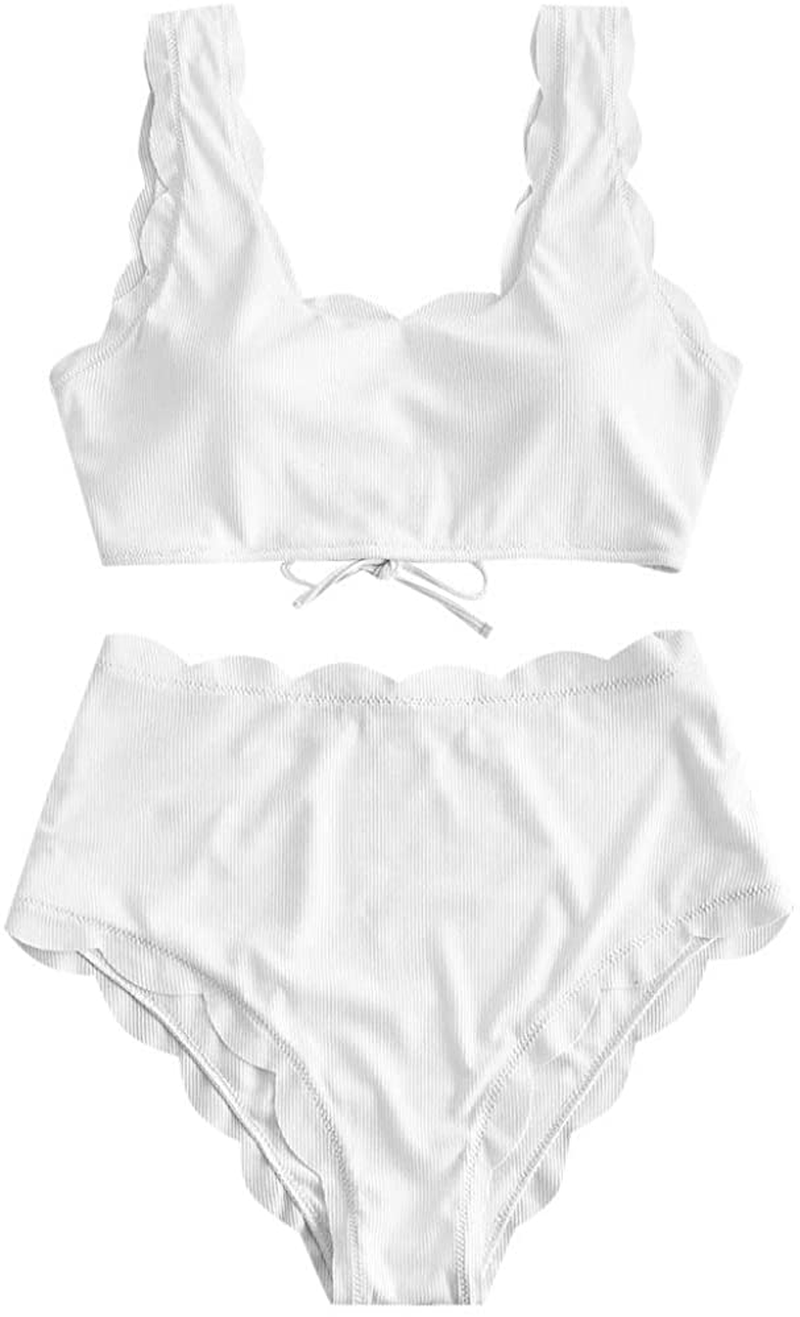 ZAFUL Women's High Waisted Wide Strap Adjustable Back Lace-up Bikini Set Swimsuit Apparel & Accessories > Clothing > Swimwear ZAFUL White Medium