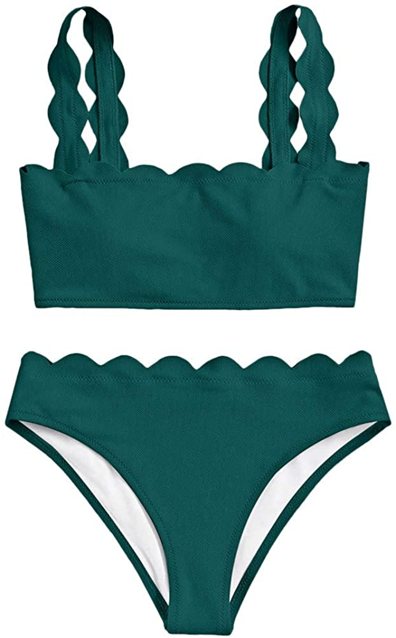 ZAFUL Women's High Waisted Wide Strap Adjustable Back Lace-up Bikini Set Swimsuit Apparel & Accessories > Clothing > Swimwear ZAFUL Green Blue Large