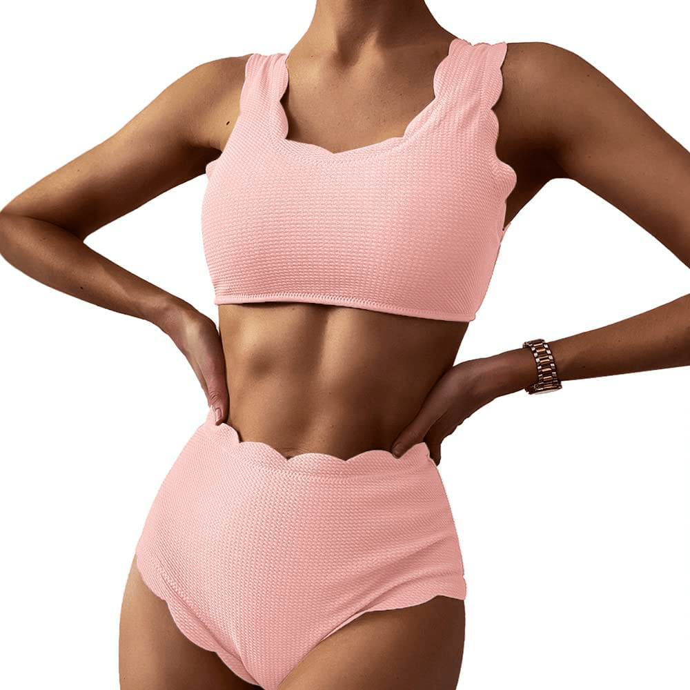 ZAFUL Women's High Waisted Wide Strap Adjustable Back Lace-up Bikini Set Swimsuit Apparel & Accessories > Clothing > Swimwear ZAFUL Light Pink Large
