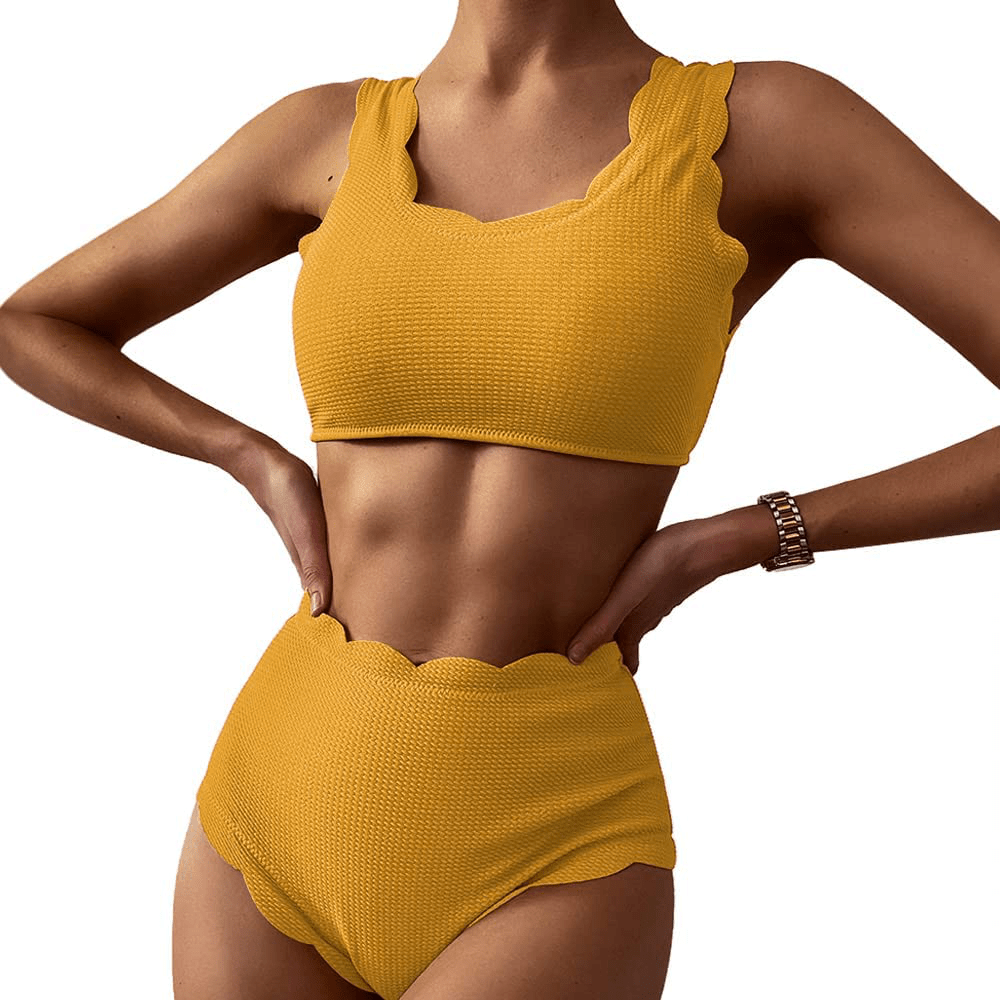 ZAFUL Women's High Waisted Wide Strap Adjustable Back Lace-up Bikini Set Swimsuit Apparel & Accessories > Clothing > Swimwear ZAFUL Golden Brown XX-Large