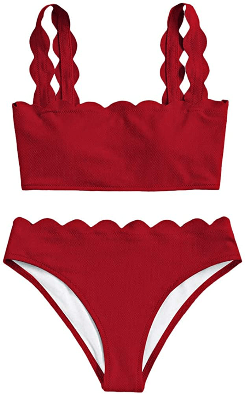 ZAFUL Women's High Waisted Wide Strap Adjustable Back Lace-up Bikini Set Swimsuit Apparel & Accessories > Clothing > Swimwear ZAFUL Light Red Wine Large