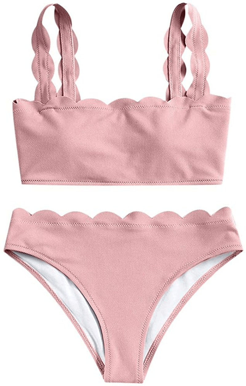 ZAFUL Women's High Waisted Wide Strap Adjustable Back Lace-up Bikini Set Swimsuit Apparel & Accessories > Clothing > Swimwear ZAFUL Light Red Medium