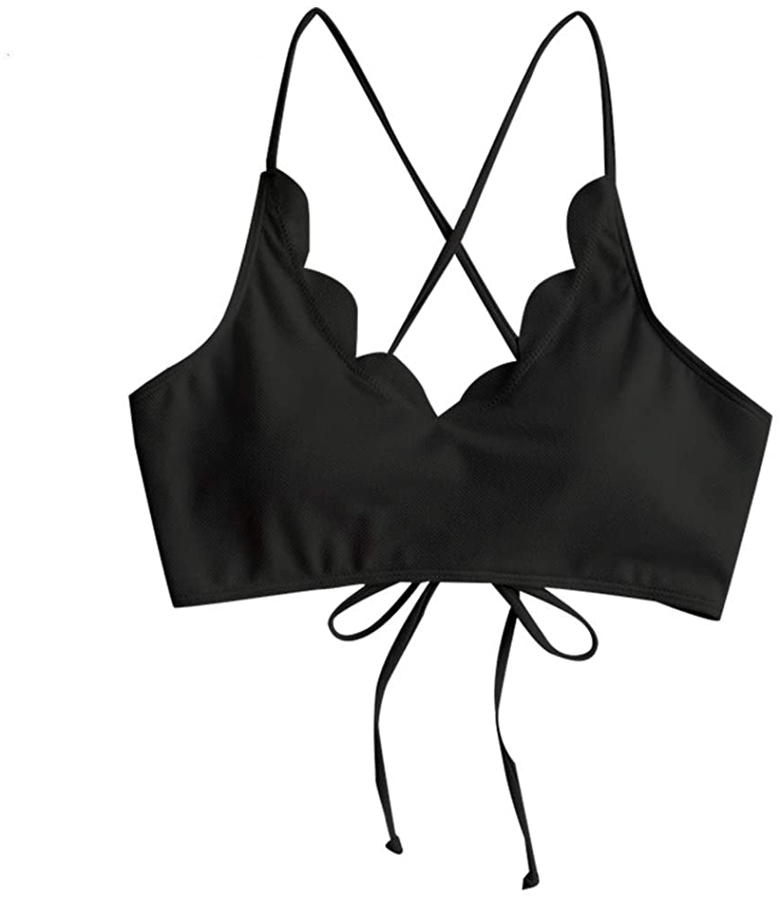 ZAFUL Women's High Waisted Wide Strap Adjustable Back Lace-up Bikini Set Swimsuit Apparel & Accessories > Clothing > Swimwear ZAFUL Black Top Only Small