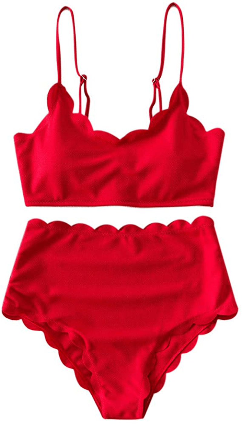 ZAFUL Women's High Waisted Wide Strap Adjustable Back Lace-up Bikini Set Swimsuit Apparel & Accessories > Clothing > Swimwear ZAFUL Lava Red-spaghetti Straps Large