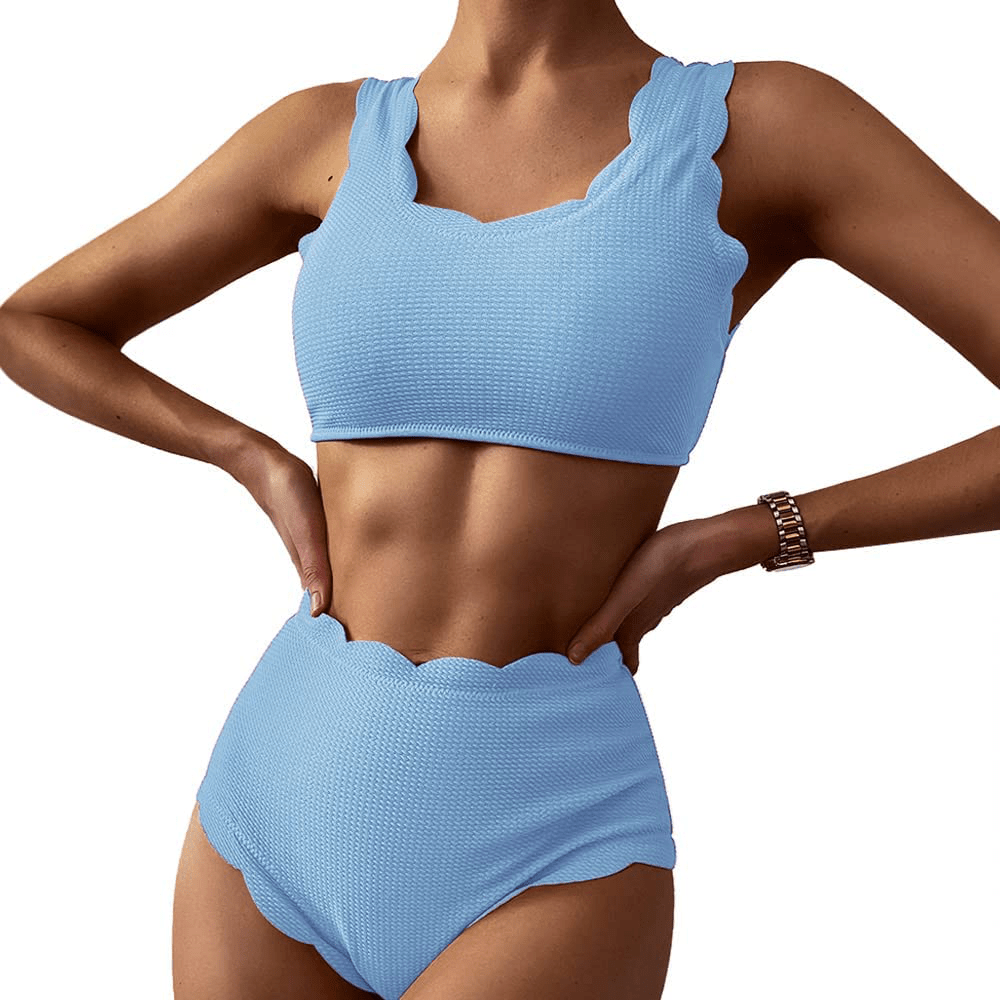 ZAFUL Women's High Waisted Wide Strap Adjustable Back Lace-up Bikini Set Swimsuit Apparel & Accessories > Clothing > Swimwear ZAFUL Day Sky Blue Small