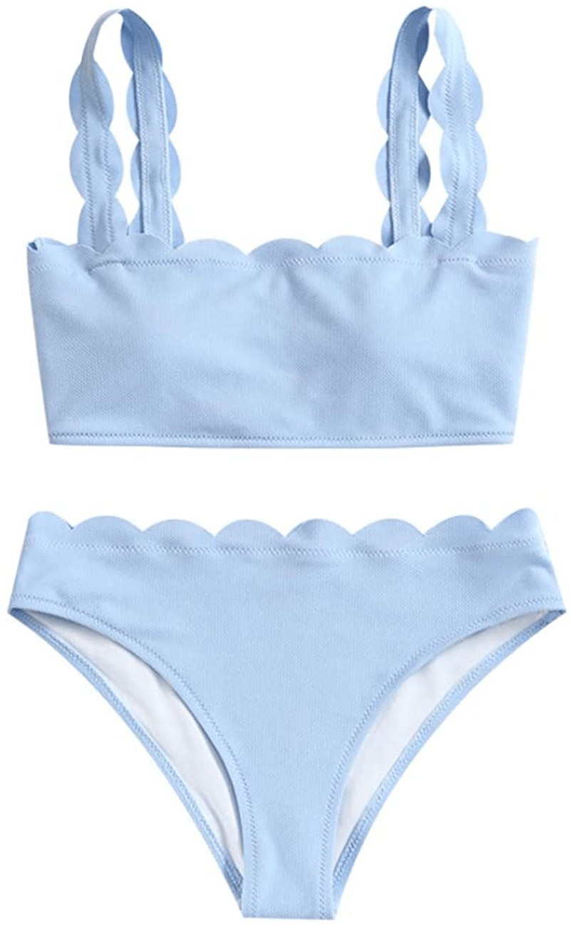 ZAFUL Women's High Waisted Wide Strap Adjustable Back Lace-up Bikini Set Swimsuit Apparel & Accessories > Clothing > Swimwear ZAFUL Sky Blue-c Small