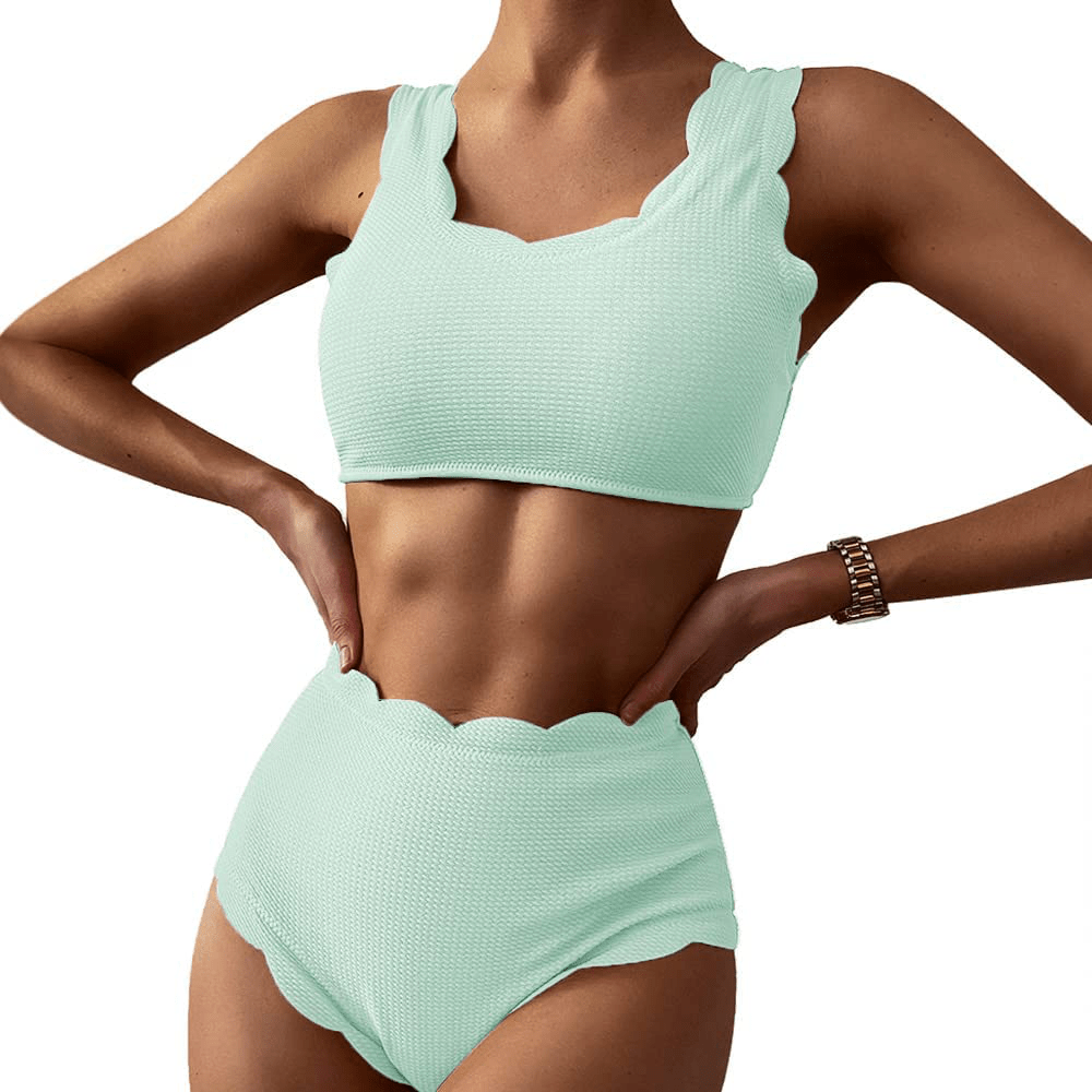 ZAFUL Women's High Waisted Wide Strap Adjustable Back Lace-up Bikini Set Swimsuit Apparel & Accessories > Clothing > Swimwear ZAFUL Mint Green Medium