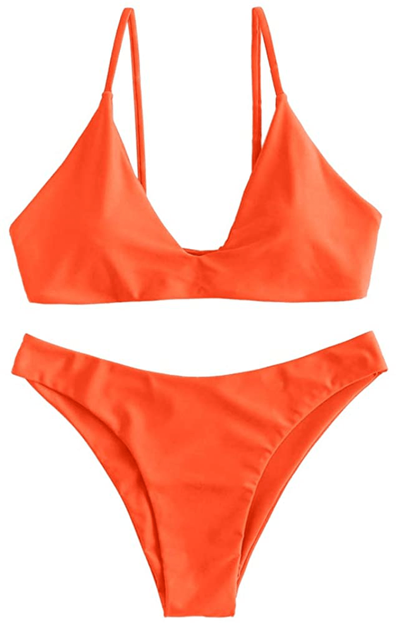 ZAFUL Women's Leaf Print Bathing Suits Adjustable Straps Bikini Set Apparel & Accessories > Clothing > Swimwear ZAFUL Pumpkin Orange-a Large