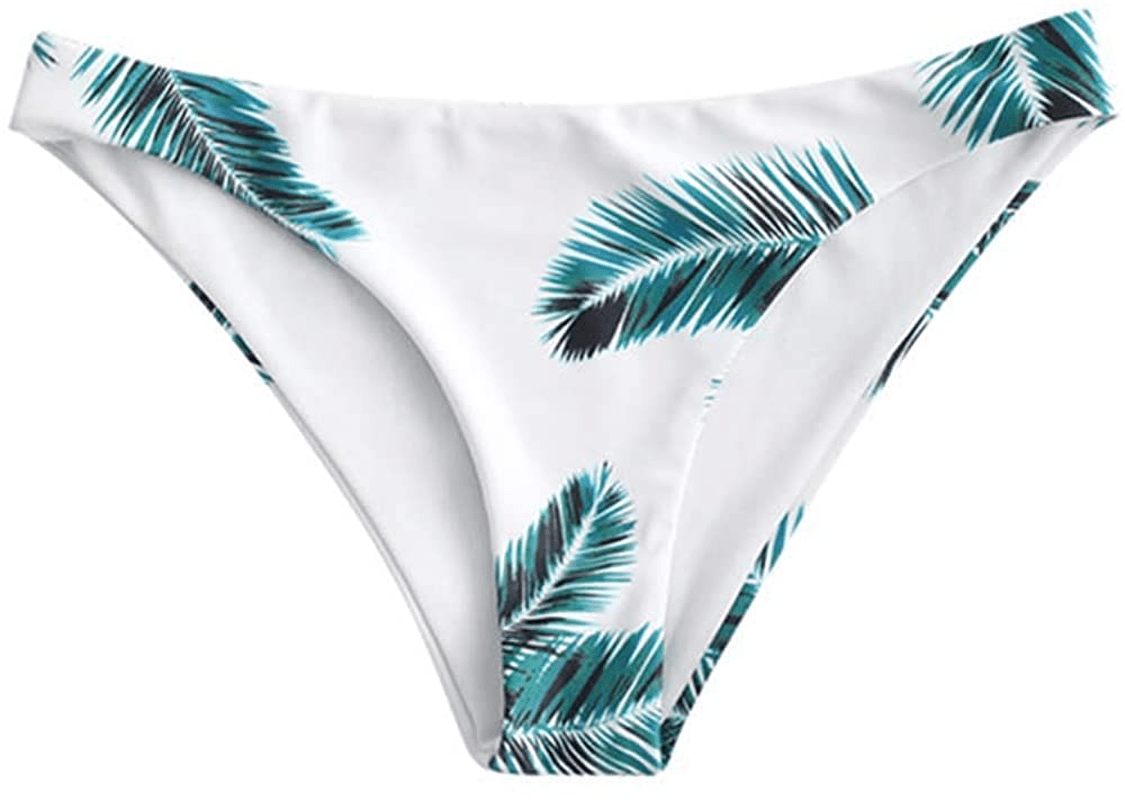 ZAFUL Women's Leaf Print Bathing Suits Adjustable Straps Bikini Set Apparel & Accessories > Clothing > Swimwear ZAFUL Bottom Only - White a Small