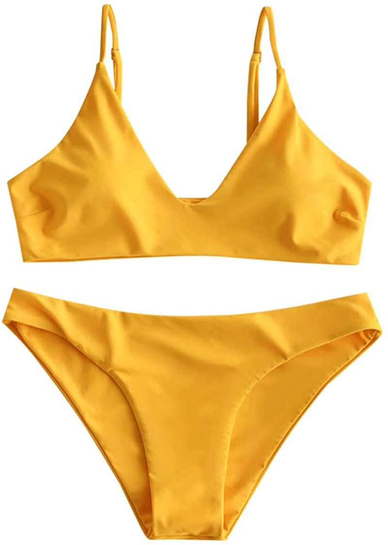 ZAFUL Women's Leaf Print Bathing Suits Adjustable Straps Bikini Set Apparel & Accessories > Clothing > Swimwear ZAFUL A-deep Yellow Medium