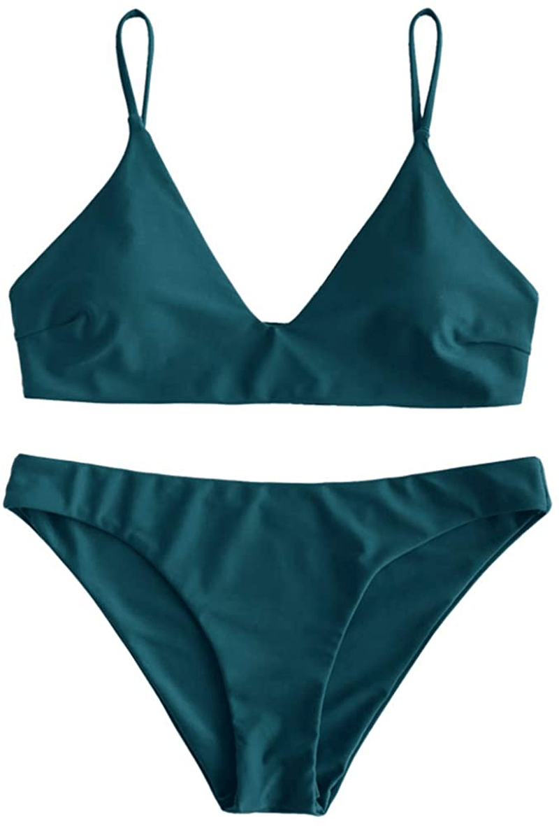 ZAFUL Women's Leaf Print Bathing Suits Adjustable Straps Bikini Set Apparel & Accessories > Clothing > Swimwear ZAFUL A-peacock Blue Large