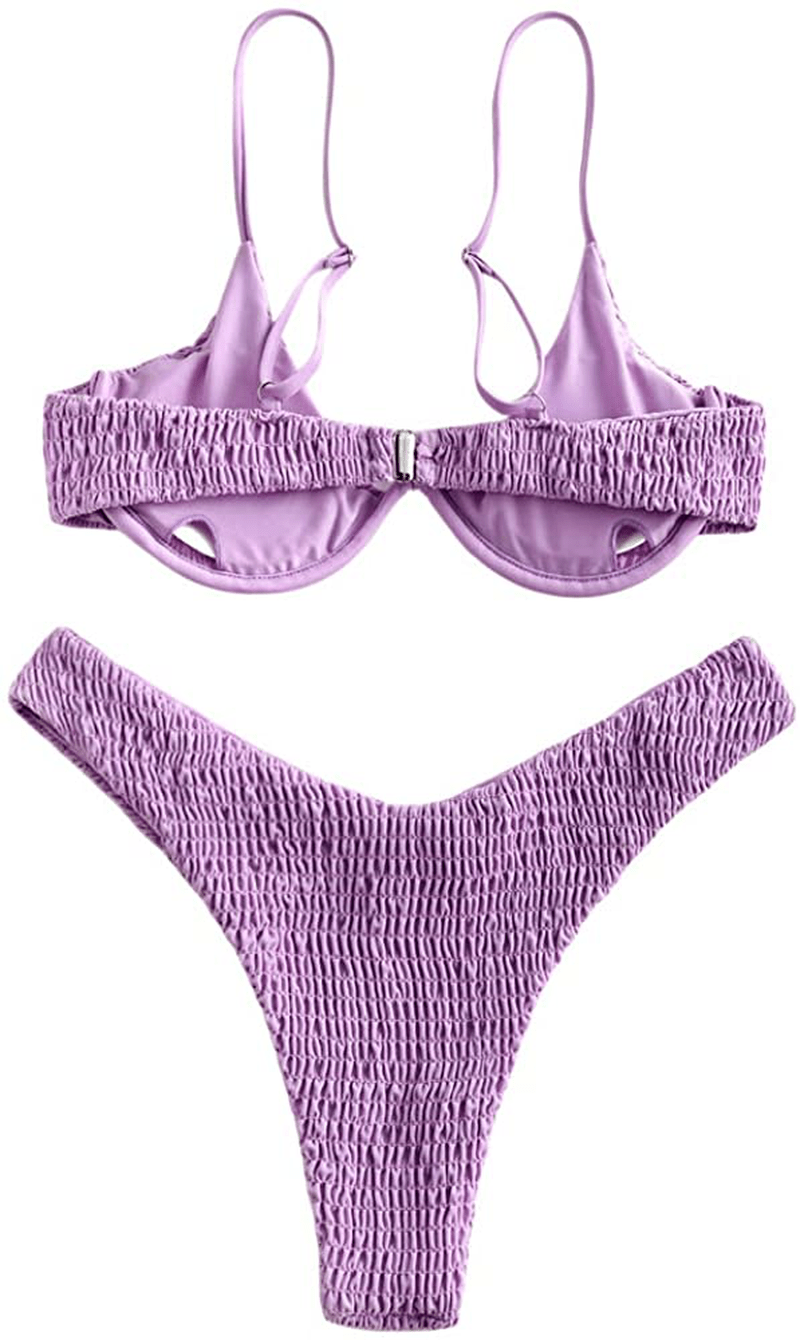 ZAFUL Women's Leopard Print Underwire High Cut Triangle Bikini Set Swimsuit Apparel & Accessories > Clothing > Swimwear ZAFUL