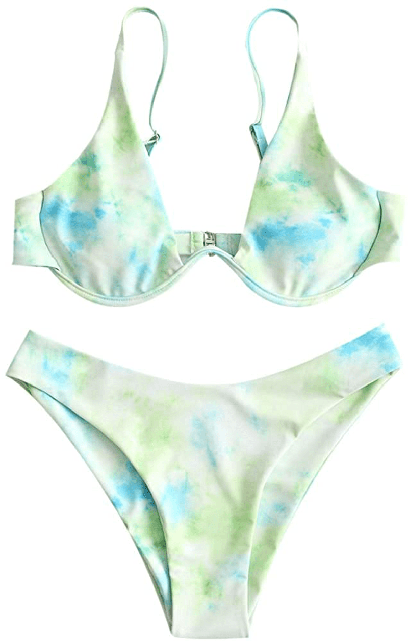 ZAFUL Women's Leopard Print Underwire High Cut Triangle Bikini Set Swimsuit Apparel & Accessories > Clothing > Swimwear ZAFUL E-green Large