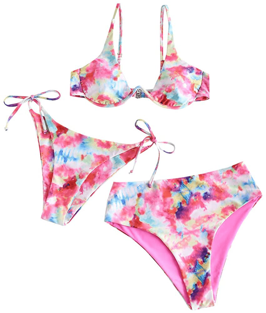 ZAFUL Women's Leopard Print Underwire High Cut Triangle Bikini Set Swimsuit Apparel & Accessories > Clothing > Swimwear ZAFUL D-hot Pink Large