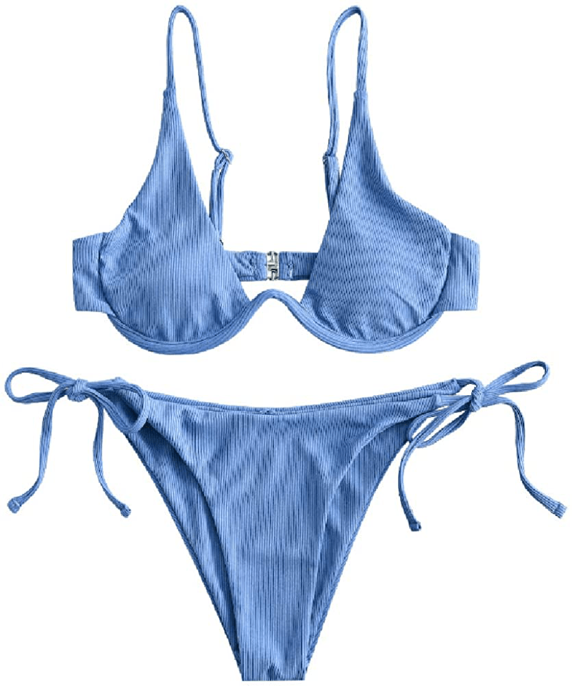 ZAFUL Women's Leopard Print Underwire High Cut Triangle Bikini Set Swimsuit Apparel & Accessories > Clothing > Swimwear ZAFUL J-silk Blue Large
