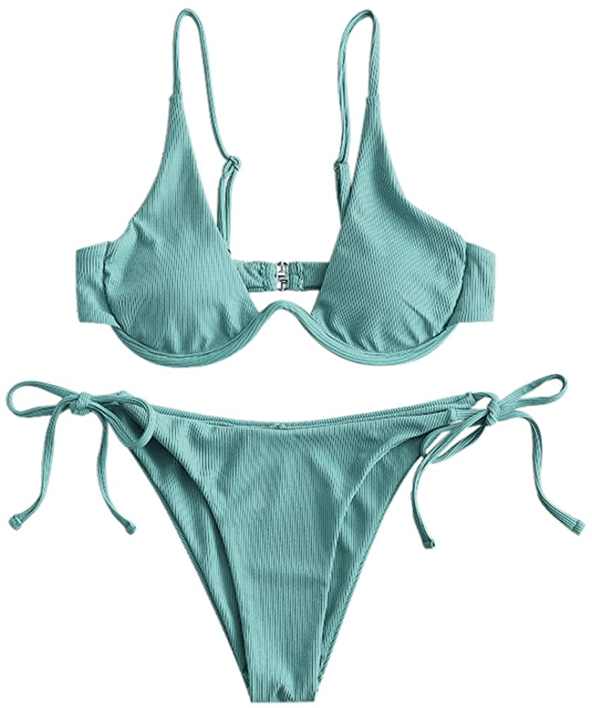 ZAFUL Women's Leopard Print Underwire High Cut Triangle Bikini Set Swimsuit Apparel & Accessories > Clothing > Swimwear ZAFUL J-light Green Small