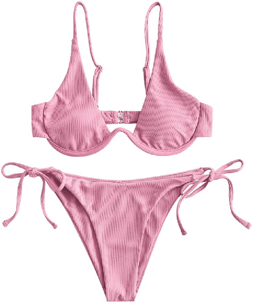 ZAFUL Women's Leopard Print Underwire High Cut Triangle Bikini Set Swimsuit Apparel & Accessories > Clothing > Swimwear ZAFUL J-pink Large