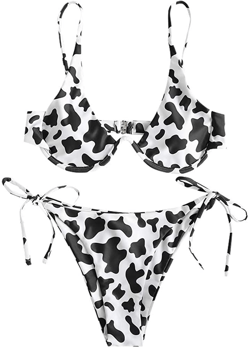 ZAFUL Women's Leopard Print Underwire High Cut Triangle Bikini Set Swimsuit Apparel & Accessories > Clothing > Swimwear ZAFUL F-black Large
