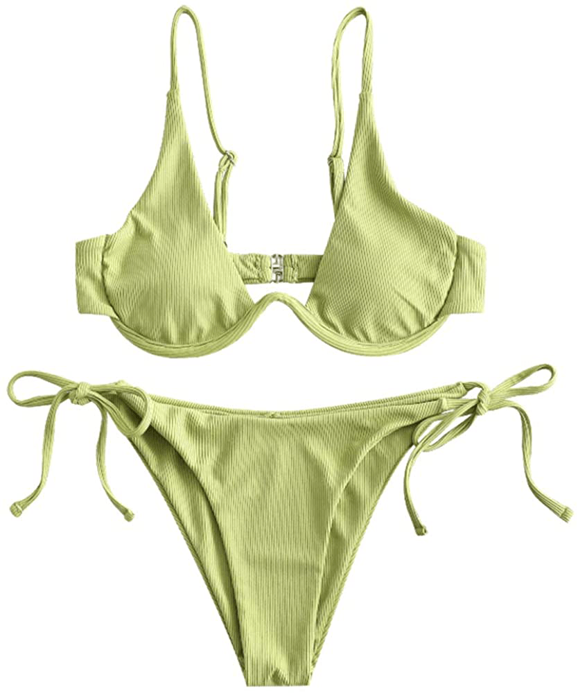 ZAFUL Women's Leopard Print Underwire High Cut Triangle Bikini Set Swimsuit Apparel & Accessories > Clothing > Swimwear ZAFUL B-green Snake Large