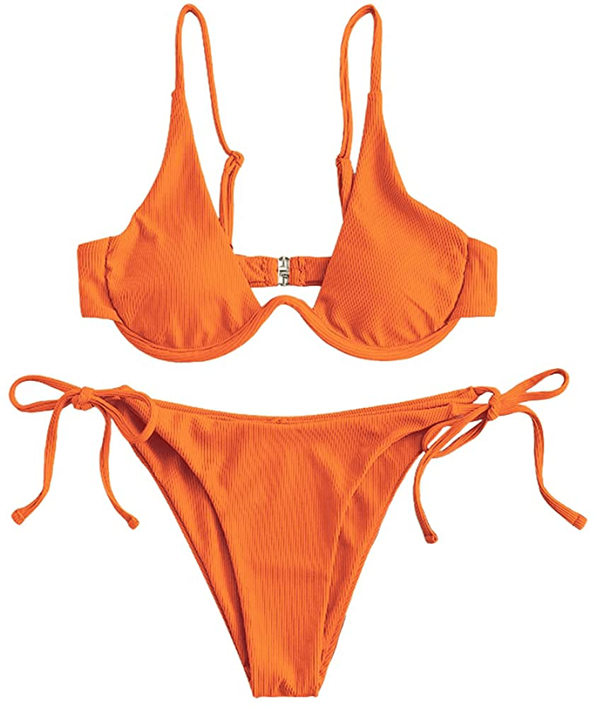 ZAFUL Women's Leopard Print Underwire High Cut Triangle Bikini Set Swimsuit Apparel & Accessories > Clothing > Swimwear ZAFUL J-dark Orange Small