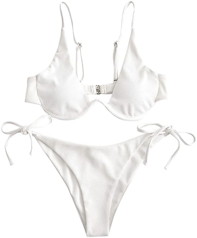 ZAFUL Women's Leopard Print Underwire High Cut Triangle Bikini Set Swimsuit Apparel & Accessories > Clothing > Swimwear ZAFUL B-white Large