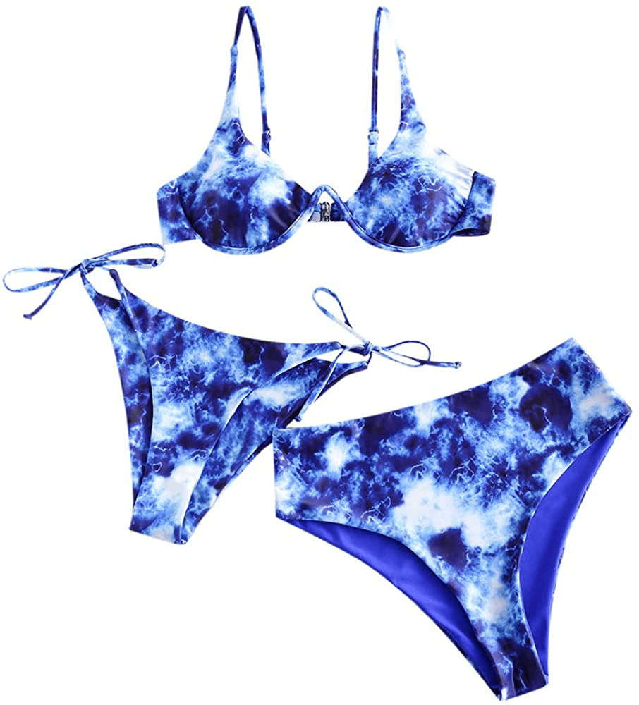ZAFUL Women's Leopard Print Underwire High Cut Triangle Bikini Set Swimsuit Apparel & Accessories > Clothing > Swimwear ZAFUL D-cobalt Blue Medium