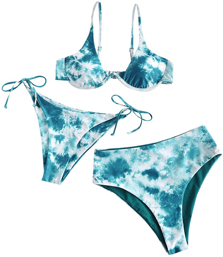 ZAFUL Women's Leopard Print Underwire High Cut Triangle Bikini Set Swimsuit Apparel & Accessories > Clothing > Swimwear ZAFUL D-sea Green Small