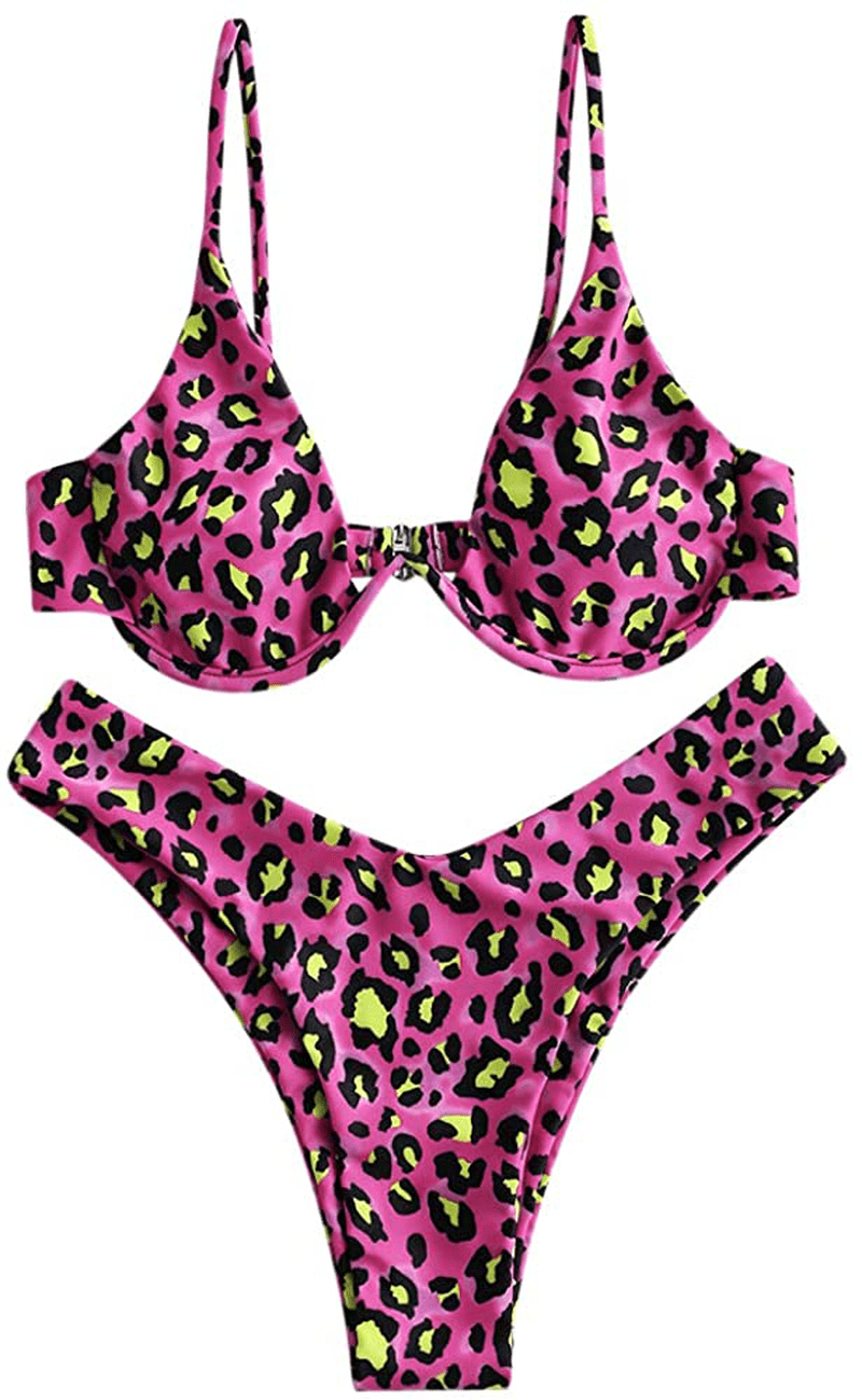 ZAFUL Women's Leopard Print Underwire High Cut Triangle Bikini Set Swimsuit Apparel & Accessories > Clothing > Swimwear ZAFUL Rose Red Medium