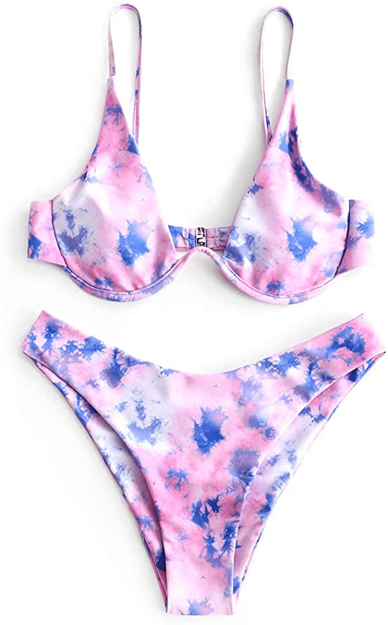 ZAFUL Women's Leopard Print Underwire High Cut Triangle Bikini Set Swimsuit Apparel & Accessories > Clothing > Swimwear ZAFUL E-pink Medium
