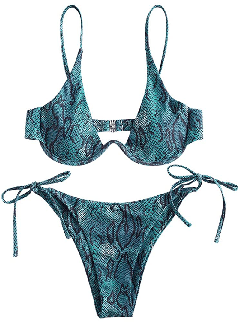 ZAFUL Women's Leopard Print Underwire High Cut Triangle Bikini Set Swimsuit Apparel & Accessories > Clothing > Swimwear ZAFUL F-multi-a Large