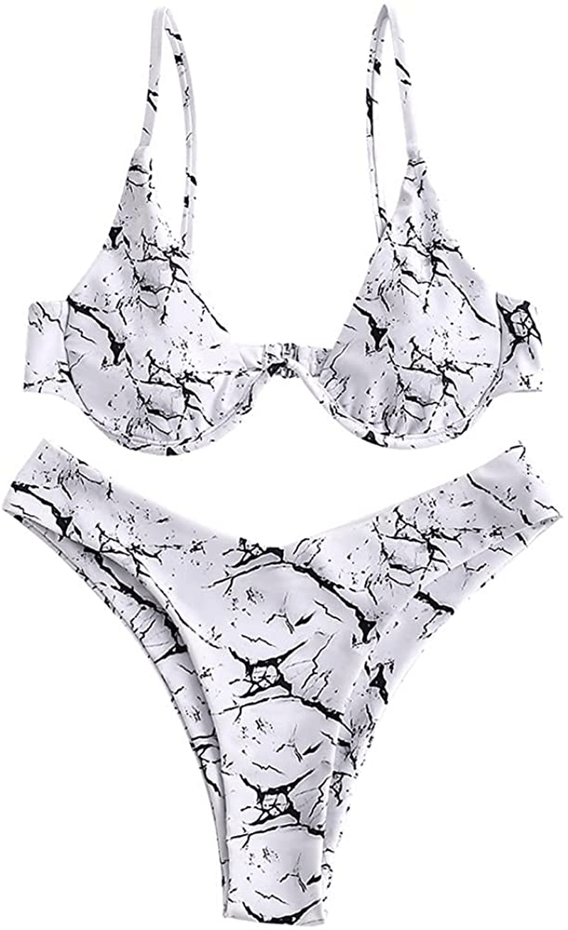 ZAFUL Women's Leopard Print Underwire High Cut Triangle Bikini Set Swimsuit Apparel & Accessories > Clothing > Swimwear ZAFUL I-white Medium
