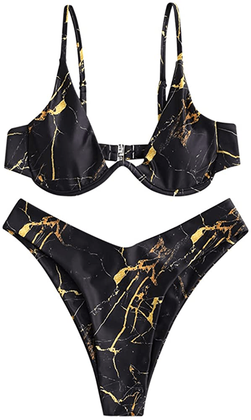 ZAFUL Women's Leopard Print Underwire High Cut Triangle Bikini Set Swimsuit Apparel & Accessories > Clothing > Swimwear ZAFUL I-black Small