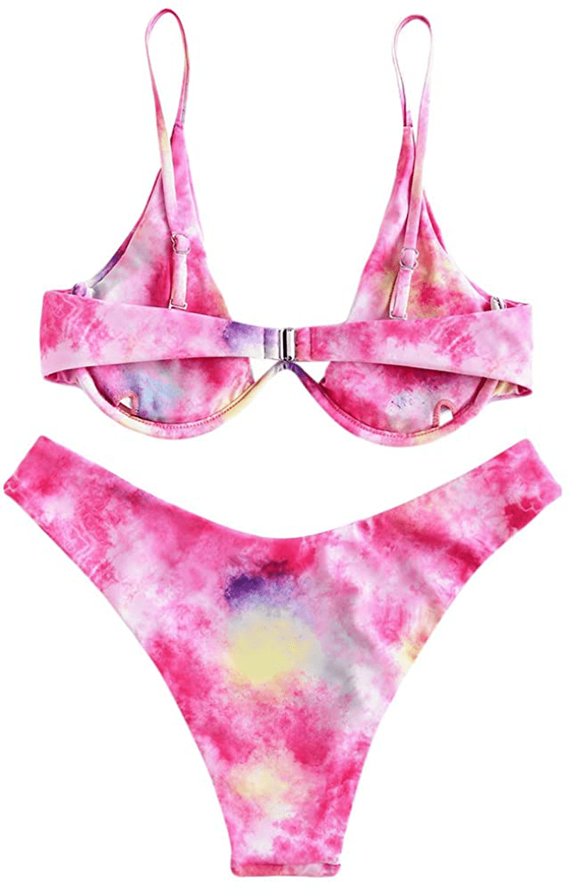 ZAFUL Women's Leopard Print Underwire High Cut Triangle Bikini Set Swimsuit Apparel & Accessories > Clothing > Swimwear ZAFUL E-hot Pink Large