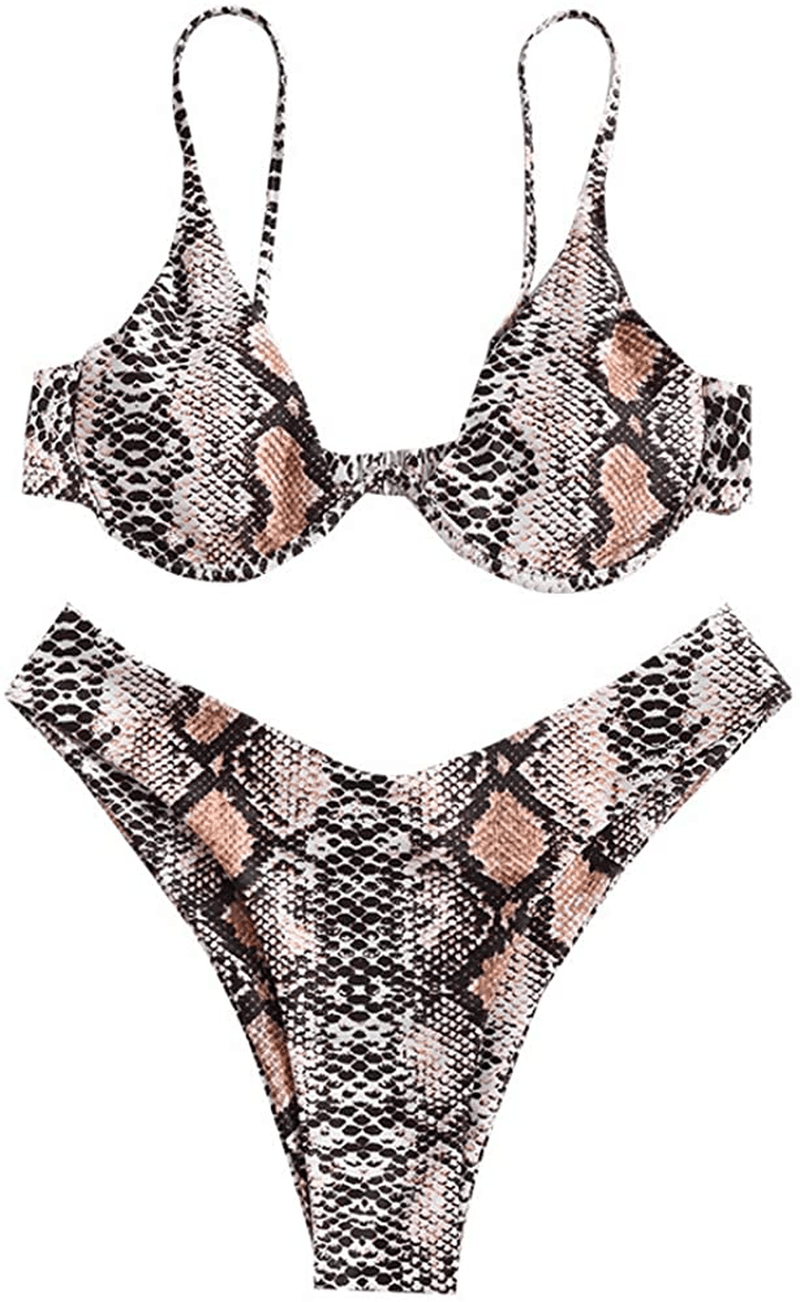 ZAFUL Women's Leopard Print Underwire High Cut Triangle Bikini Set Swimsuit Apparel & Accessories > Clothing > Swimwear ZAFUL Tiger Orange Small