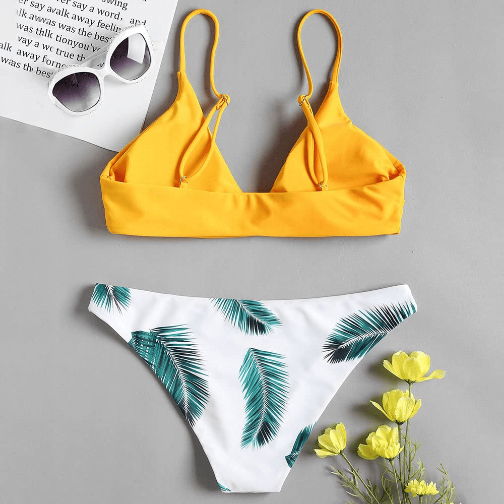 ZAFUL Women's Solid Spaghetti Strap Bralette Bikini Set Two Piece Swimsuit Apparel & Accessories > Clothing > Swimwear ZAFUL