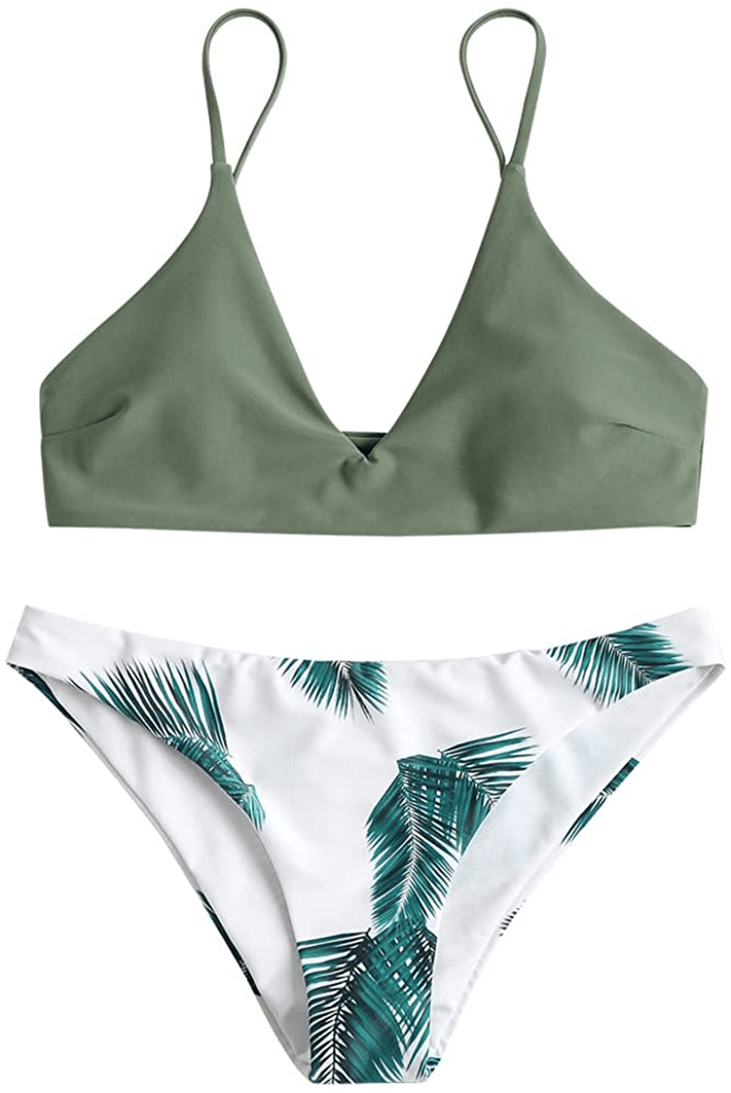 ZAFUL Women's Solid Spaghetti Strap Bralette Bikini Set Two Piece Swimsuit Apparel & Accessories > Clothing > Swimwear ZAFUL X-green Medium