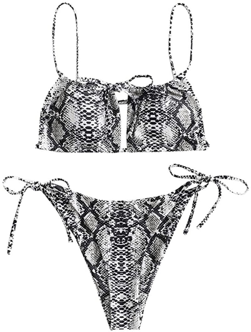 ZAFUL Women's Spaghetti Strap Cutout Keyhole Ruched Tie Cami Bikini Set Swimsuit Apparel & Accessories > Clothing > Swimwear ZAFUL O-camel Brown Medium