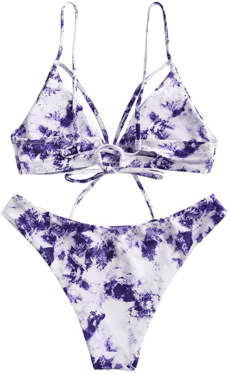 ZAFUL Women's Strappy Lace Up Cut Out High Leg Bikini Set Two Piece Swimsuit Apparel & Accessories > Clothing > Swimwear ZAFUL