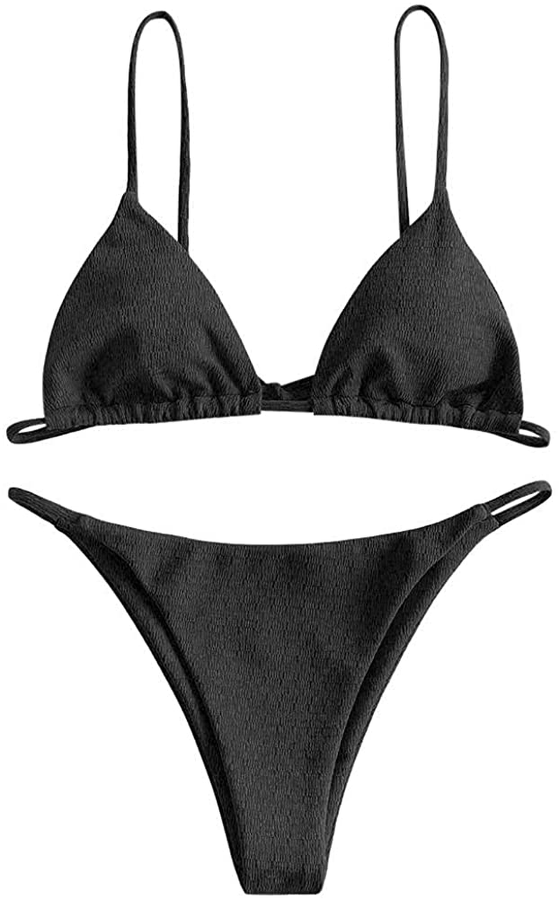 ZAFUL Women's Swimsuit Halter Ribbed Polka Dot Tie Dye String Bathing Suit Bikini Set Apparel & Accessories > Clothing > Swimwear ZAFUL I-black Medium