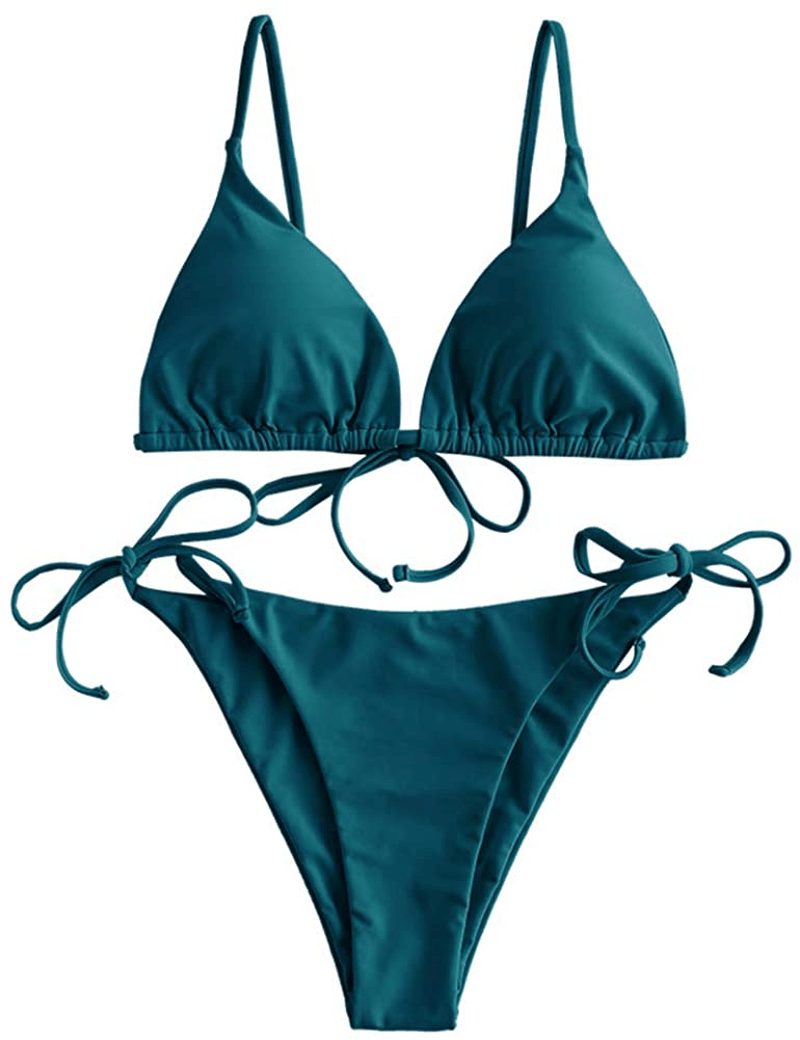 ZAFUL Women's Swimsuit Halter Ribbed Polka Dot Tie Dye String Bathing Suit Bikini Set Apparel & Accessories > Clothing > Swimwear ZAFUL K-peacock Blue Small