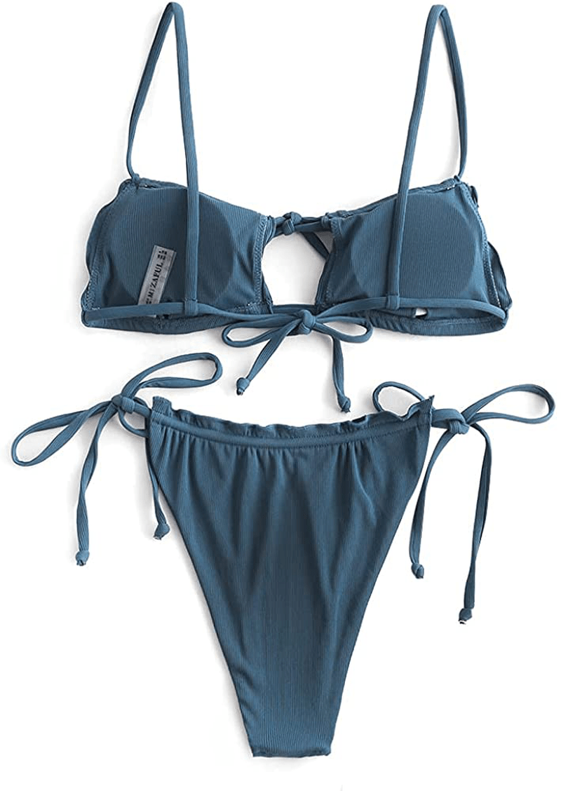 ZAFUL Women's Tie Cutout Keyhole Cami String Bikini Set Two Piece Swimsuit Apparel & Accessories > Clothing > Swimwear ZAFUL