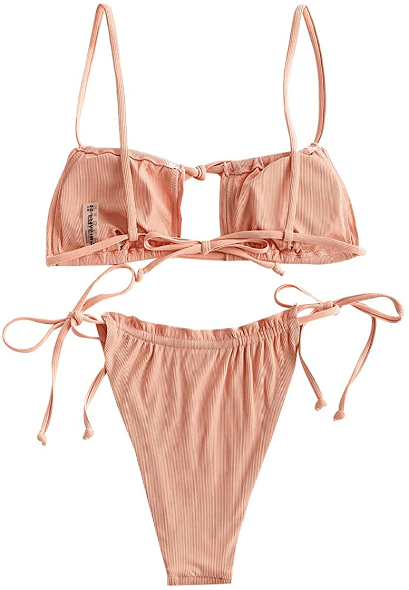 ZAFUL Women's Tie Cutout Keyhole Cami String Bikini Set Two Piece Swimsuit Apparel & Accessories > Clothing > Swimwear ZAFUL