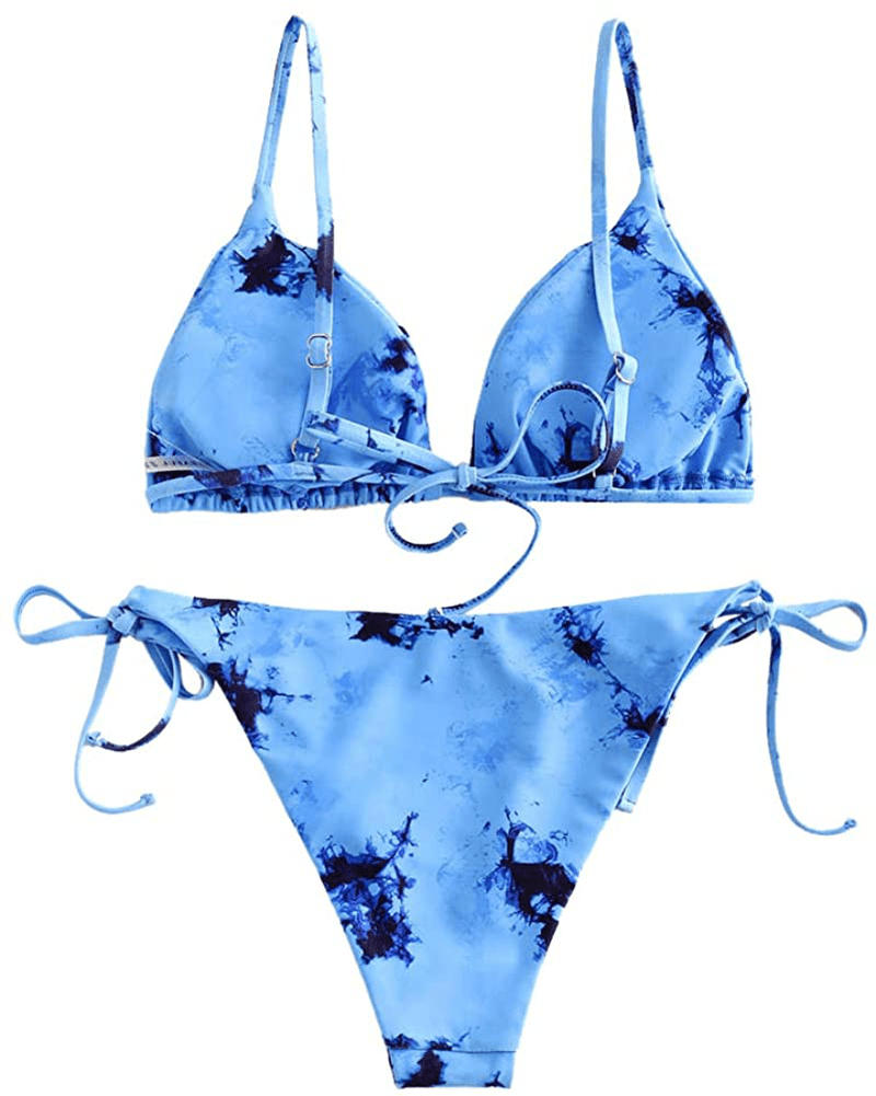 ZAFUL Women's Tie Dye Cinched String Triangle Bikini Set Three Piece Swimsuit Apparel & Accessories > Clothing > Swimwear ZAFUL