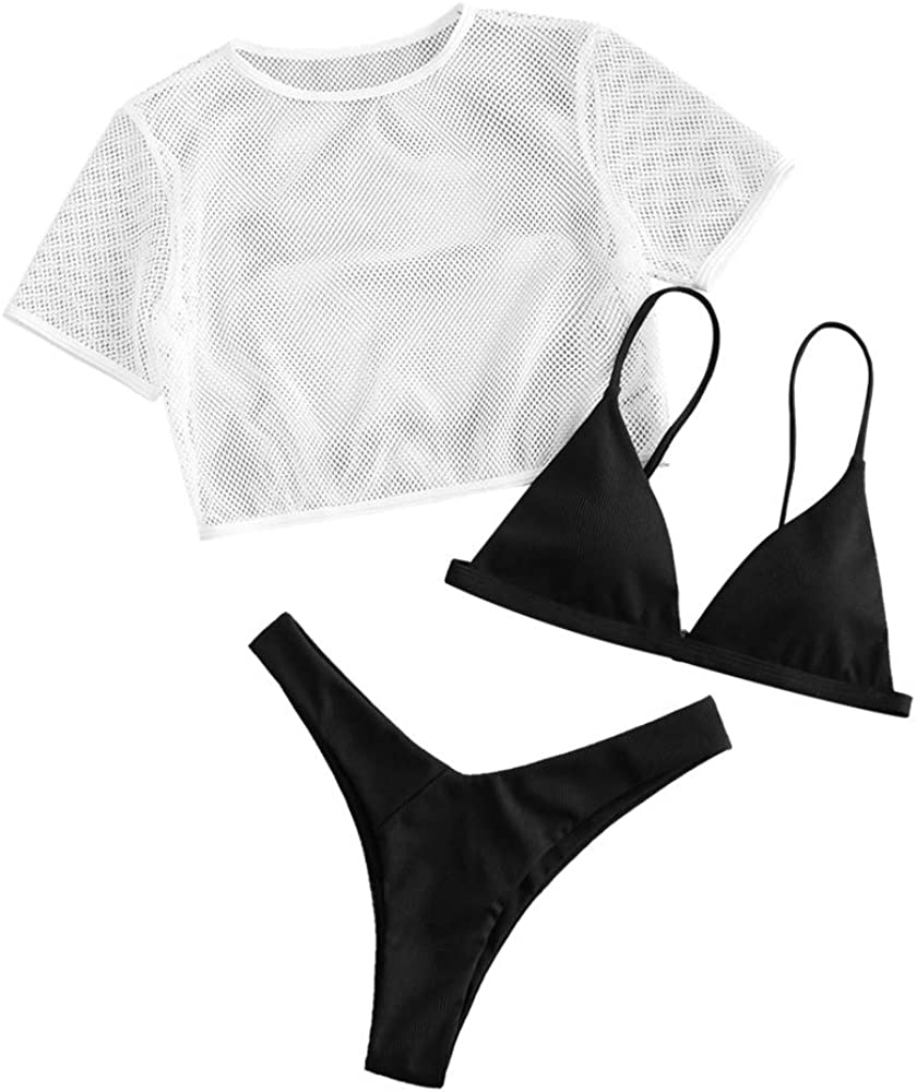 ZAFUL Women's Tie Dye Cinched String Triangle Bikini Set Three Piece Swimsuit Apparel & Accessories > Clothing > Swimwear ZAFUL 3 Piece-fishnet Large