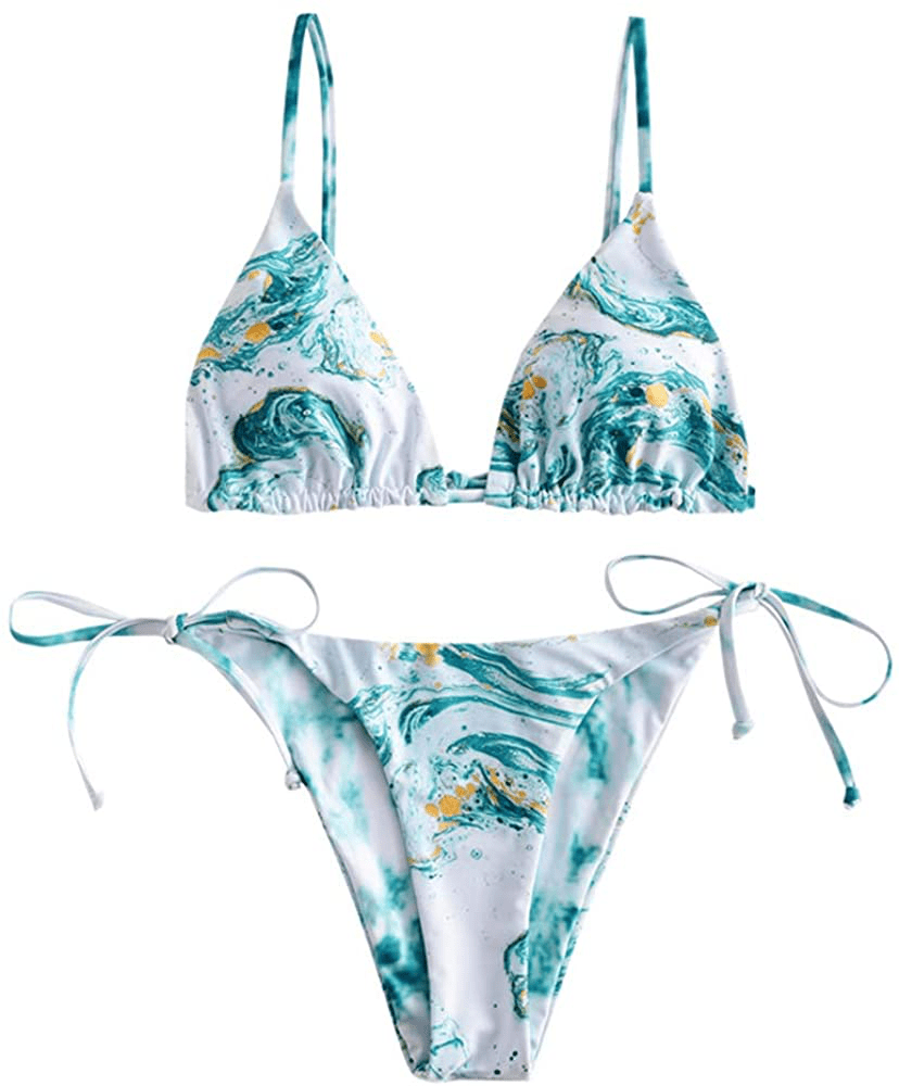 ZAFUL Women's Tie Dye Cinched String Triangle Bikini Set Three Piece Swimsuit Apparel & Accessories > Clothing > Swimwear ZAFUL 2 Piece-ocean Small