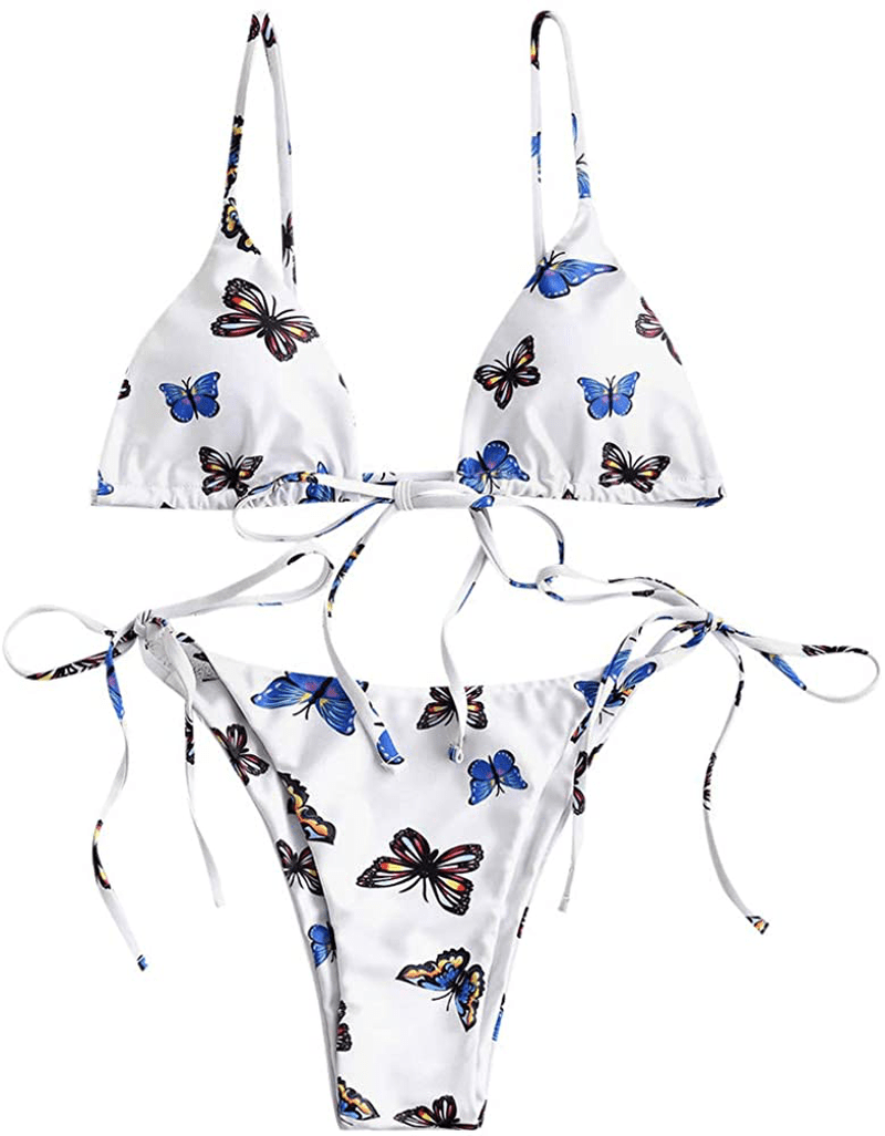 ZAFUL Women's Tie Dye Cinched String Triangle Bikini Set Three Piece Swimsuit Apparel & Accessories > Clothing > Swimwear ZAFUL 2 Piece-butterfly Blue Large