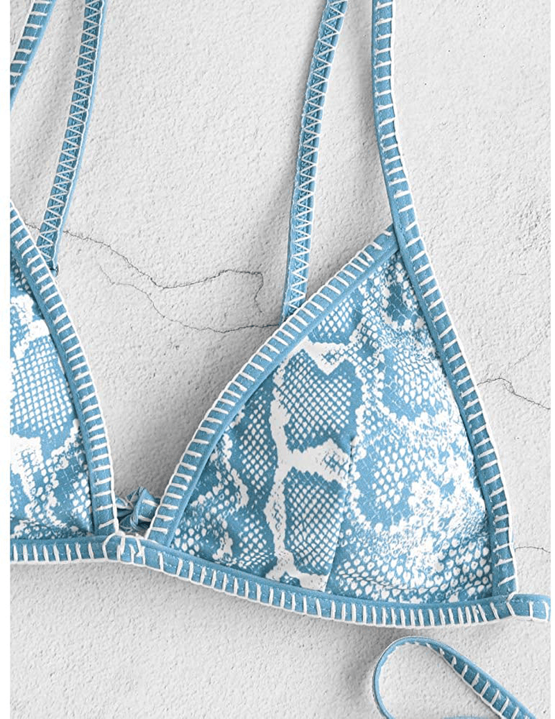ZAFUL Women's Whip Stitch Textured String Triangle Bikini Set Two Piece Swimsuit Apparel & Accessories > Clothing > Swimwear ZAFUL